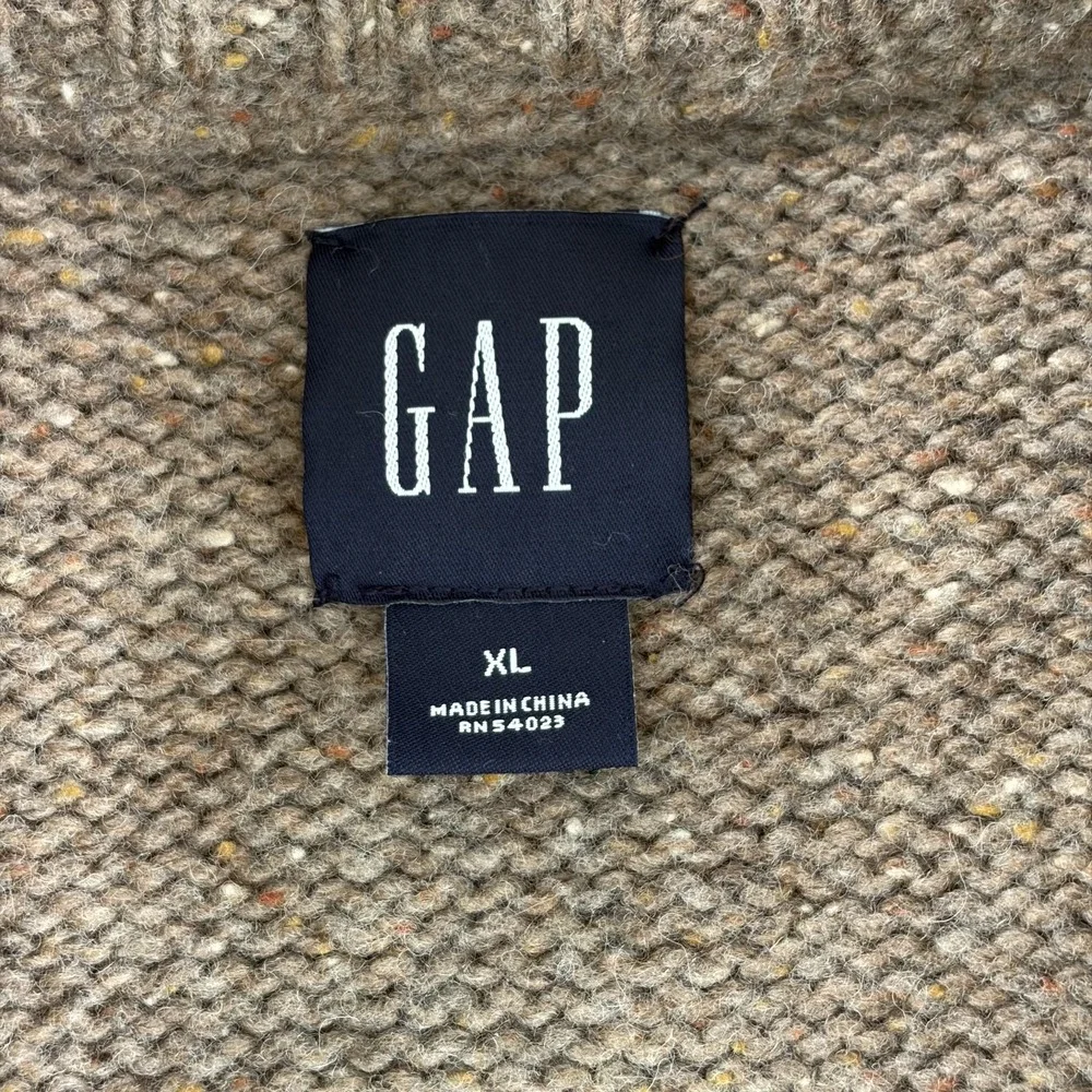 Vintage Gap 1/4 Sweater Lambswool Fisherman Men XL Marled Brown Outdoors NWOT‎